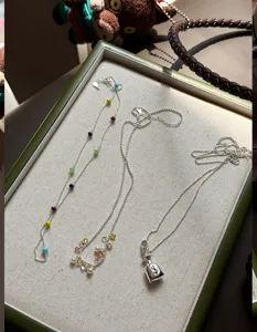 S925 zilveren kleurrijke dopamine ketting set, elegante gelaagde trui ketting voor dames.