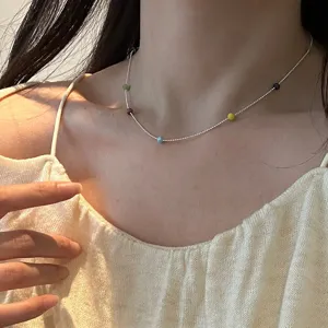 S925 zilveren kleurrijke dopamine kraal ketting, delicate luxe sleutelbeen ketting.