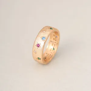 Bague en Argent Sterling 925 Artisanat Italien pour Femme Zirconia Coloré Incrusté Texture Brossée Design de Niche Individualité Bague Anneau Fermé Bijoux Cadeau