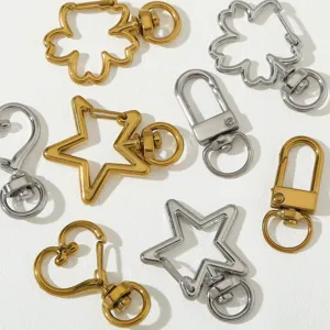 Moschettoni girevoli in acciaio inox oro e argento, forme stella e cuore per gioielli fai da te.