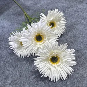 4-head artificial gerbera daisy for wedding decor, fake flower plant detail view.