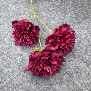 Artificial 3-head pomegranate peony flowers for wedding home decor and floral arrangements.