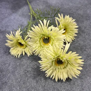 Artificial gerbera daisy 4 heads faux flowers wedding home decor soft furnishing yellow