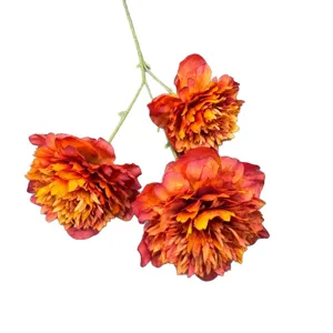 3-Head Artificial Pomegranate Peony Flower Branch for Wedding Floral Arrangement Decor