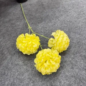 Artificial 3-head yellow chrysanthemum flower stem for wedding home decor floral arrangement.