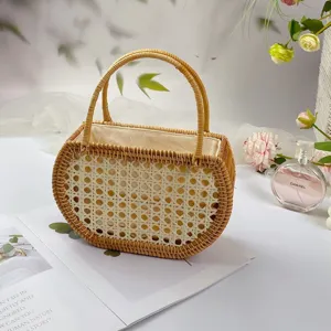 Borsa a mano in rattan intrecciato borsa di paglia vintage borsa mare casual estiva