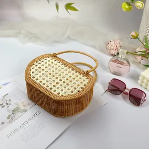 Borsa a mano vintage in rattan intrecciato francese elegante borsa di paglia