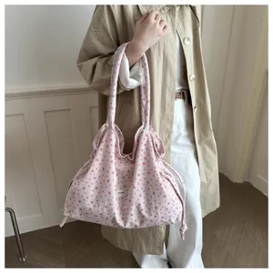 Bolso tote de lona con estampado de estrellas rosas, bolso de hombro casual de gran capacidad.