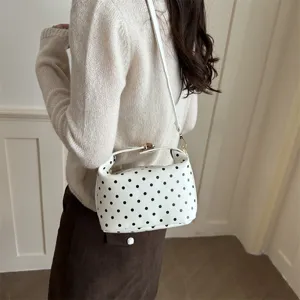 White black polka dot cosmetic bag handbag shoulder bag for women fashion portable daily use.