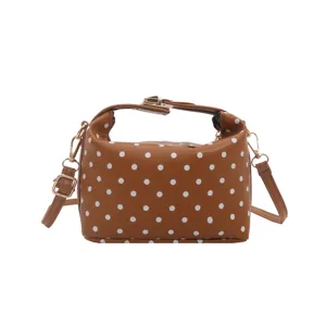 Brown polka dot cosmetic bag women large capacity portable travel makeup storage handbag