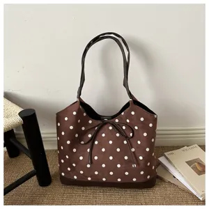 Borsa tote in camoscio a pois marroni borsa a spalla casual autunnale con fiocco elegante