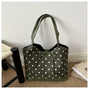 Borsa a tracolla in camoscio verde con pois, elegante borsa da donna per uso quotidiano