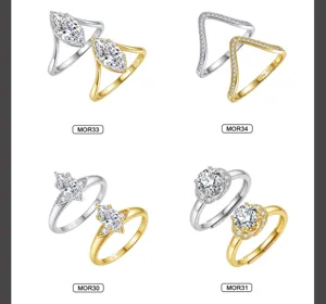 Detailansicht exquisiter S925 Sterlingsilber Moissanit Ringe in Silber und Gold Zweifarbig.