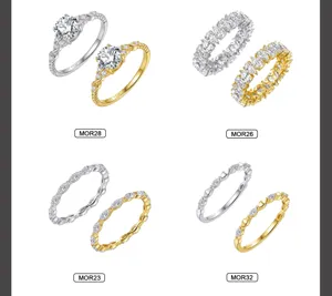 Exquisite 925er Sterlingsilber Moissanit Ring Set, elegante minimalistische Verlobungsringe.