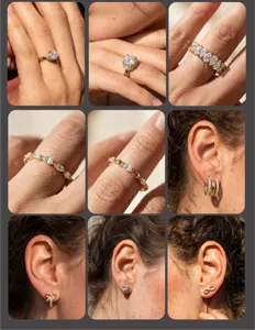 Elegantes vergoldetes Ring- und Ohrring-Set mit funkelnden Zirkoniasteinen fuer Damen.