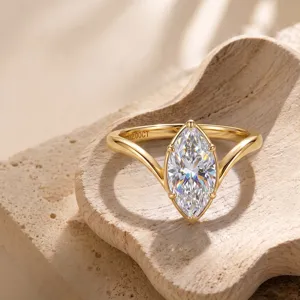 Marquise-Schliff Moissanit Ring 925 Sterlingsilber Gedrehter Schaft Vergoldet Band Mit GRA Zertifikat Für Damen Hochzeit Schmuck