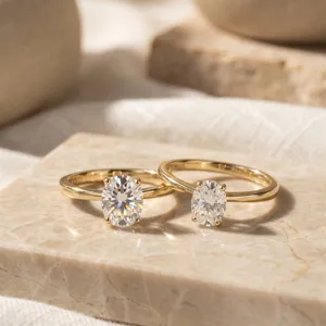 Vue détaillée d'une bague en argent avec moissanite ovale brillante, design de bijou minimaliste.