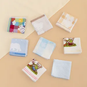 Soft pure cotton baby square handkerchiefs, absorbent newborn saliva towels, cute prints.