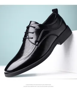 Men's Black Leather Dress Shoes Hollow Brogue Lace-Up Business Formal Footwear Elegant Style