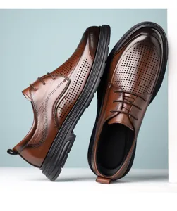 Chaussures de ville homme en cuir avec design perforé respirant, style britannique.