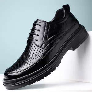 Chaussures en Cuir Formelles d'Affaires pour Hommes Brogue Low Top Casual Oxford Chaussures Habillées Respirantes Ajourées Chaussures Homme