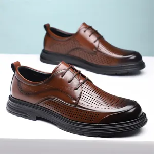 Chaussures de ville en cuir pour hommes, richelieus perforés respirants, chaussures formelles.