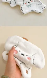 Cute cartoon bear hanging hand towel, soft coral fleece absorbent towel for kitchen and bathroom.