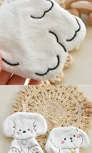 Cute cartoon puppy hanging hand towel made of soft coral fleece, highly absorbent for kids.