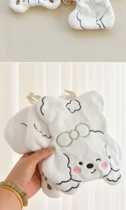 Cute bear coral fleece hanging hand towel, highly absorbent kitchen and bathroom washcloth.