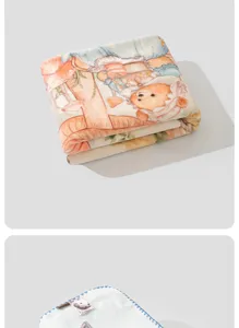 Soft children's plush blanket featuring cute cartoon bear pattern, cozy infant baby quilt.