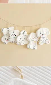 Cute hanging hand towel detail, soft coral fleece material, fine embroidered design.