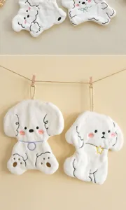 Cute cartoon dog hanging hand towel, soft absorbent coral fleece kitchen towel for kids.
