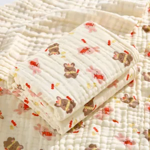 Weiches Baumwollgaze Baby Badetuch Neugeborene Decken Süßer Cartoon Tierdruck Absorbierendes Kleinkind Wickeltuch Säugling Duschtuch