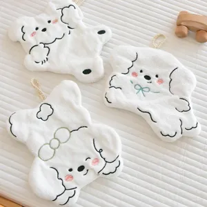 Cute Cartoon Coral Fleece Hanging Hand Towel Embroidered Animal Absorbent Kitchen Bathroom Washcloth Fast Dry Towel