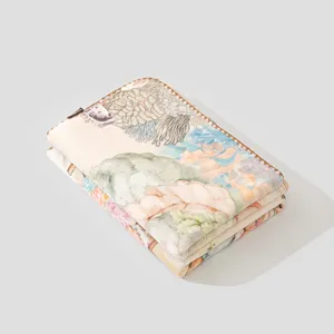 Cute cartoon printed children fleece blanket, folded main view studio presentation