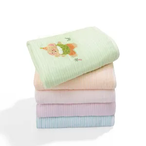 Soft cotton baby bath towel breathable gauze blanket cute cartoon bear embroidery set