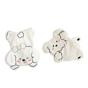 Cute cartoon bear coral fleece hanging hand towel for kitchen and bathroom, super absorbent.