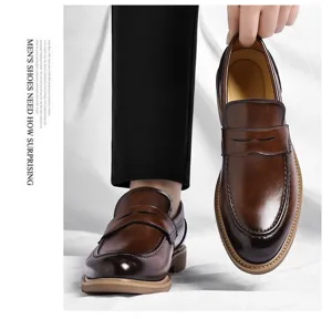 Chaussures homme cuir marron mocassins vintage slip on chaussures habillées confortables