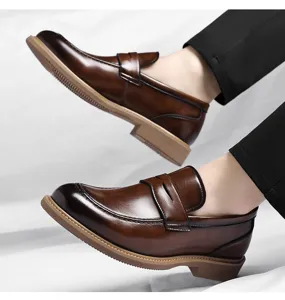 Mocassins rétro en cuir marron pour homme, chaussures de ville casual, chaussures confortables.