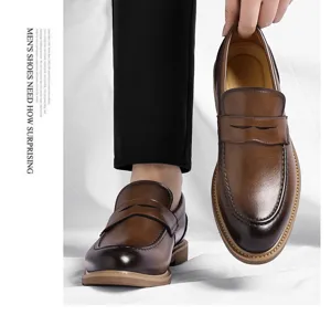 Mocassins de loisirs en cuir marron pour hommes chaussures d'affaires vintage detail