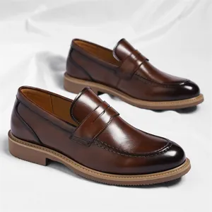 Chaussures mocassins marron en cuir pour hommes style vintage casual chaussures ville