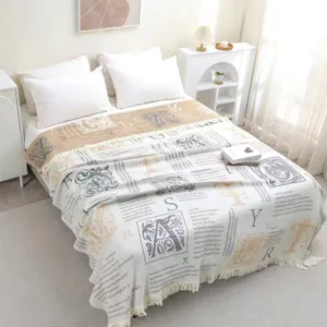 Cotton gauze blanket summer air conditioning quilt vintage letter woven bed throw soft
