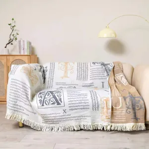 Pure cotton gauze towel blanket vintage letter printed summer air conditioning blanket home nap quilt