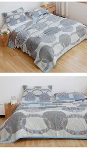 Couverture d'été en double gaze de coton à quatre couches avec taies d'oreiller, motif géométrique.