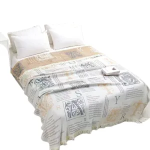 Cotton gauze summer blanket vintage letter print breathable single double aircon quilt