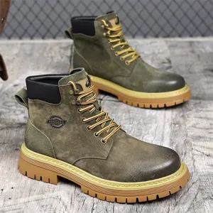 Men's Casual Martin Boots Winter Fleece Lined High Top Retro Work Boots British Style Outdoor Ankle Boot Shoes