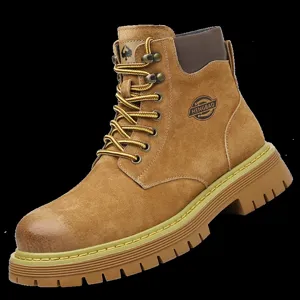 Mens winter high top martin boots casual retro suede work shoes with thick soles