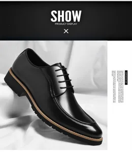 Men's formal leather dress shoes business oxford lace-up thick sole black shoes for men
