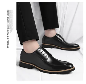Men's black leather dress shoes business formal lace-up oxford shoes for men footwear