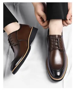 Men's brown leather dress shoes, classic lace-up design, formal business footwear for men.